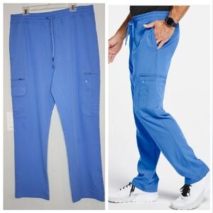 Jaanuu‎ 9-Pocket Slim Fit Pull-On Cargo Scrub Pants Ceil Blue Men's Size Large